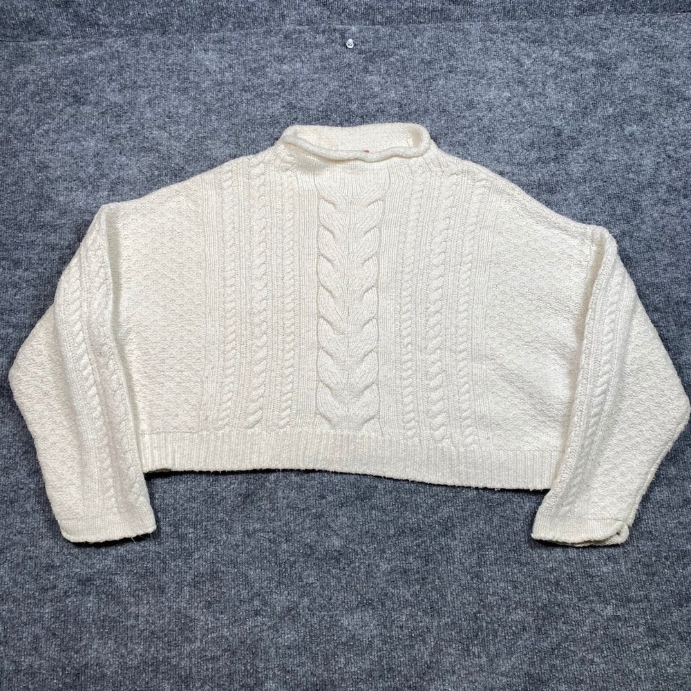 Pilcro Anthropologie Womens XL Cream Cable Knit Cropped Mock Neck Sweater Ivory